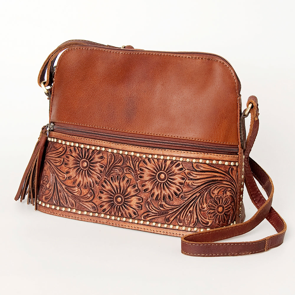 American Darling Crossbody Hand Tooled Hair-On Genuine Leather