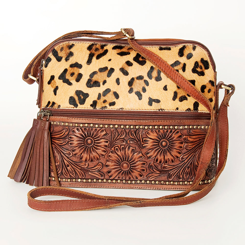 American Darling Crossbody Hand Tooled Hair-On Genuine Leather