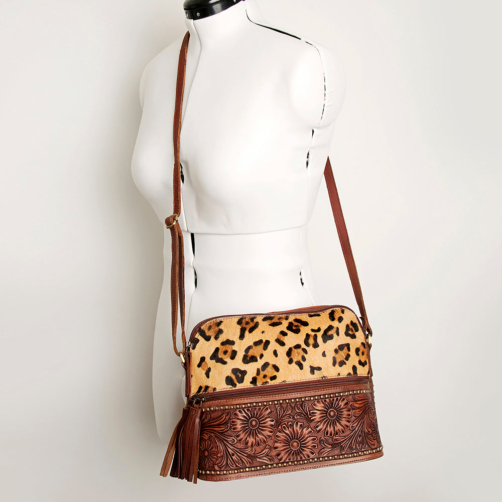 American Darling Crossbody Hand Tooled Hair-On Genuine Leather