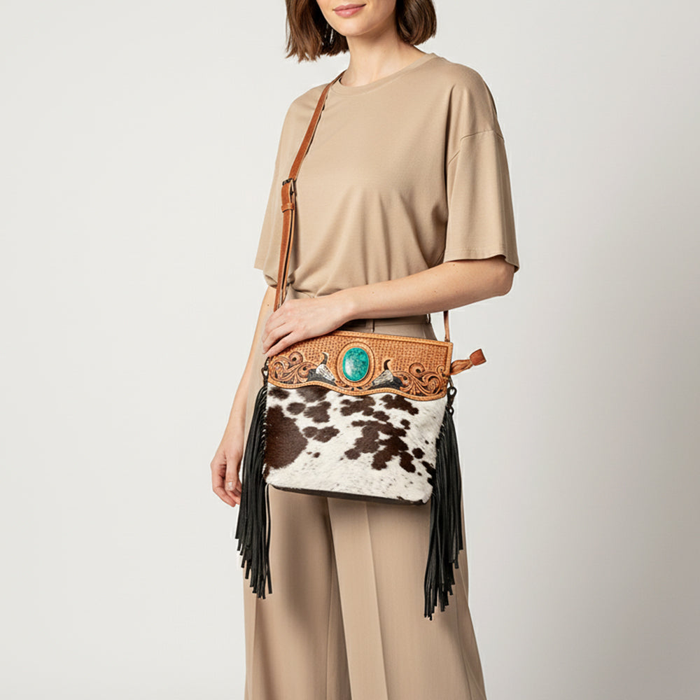 American Darling Clutch Hand Tooled Saddle Blanket Fabric Genuine Leather Western Women Bag Handbag Purse | Purses for Cute