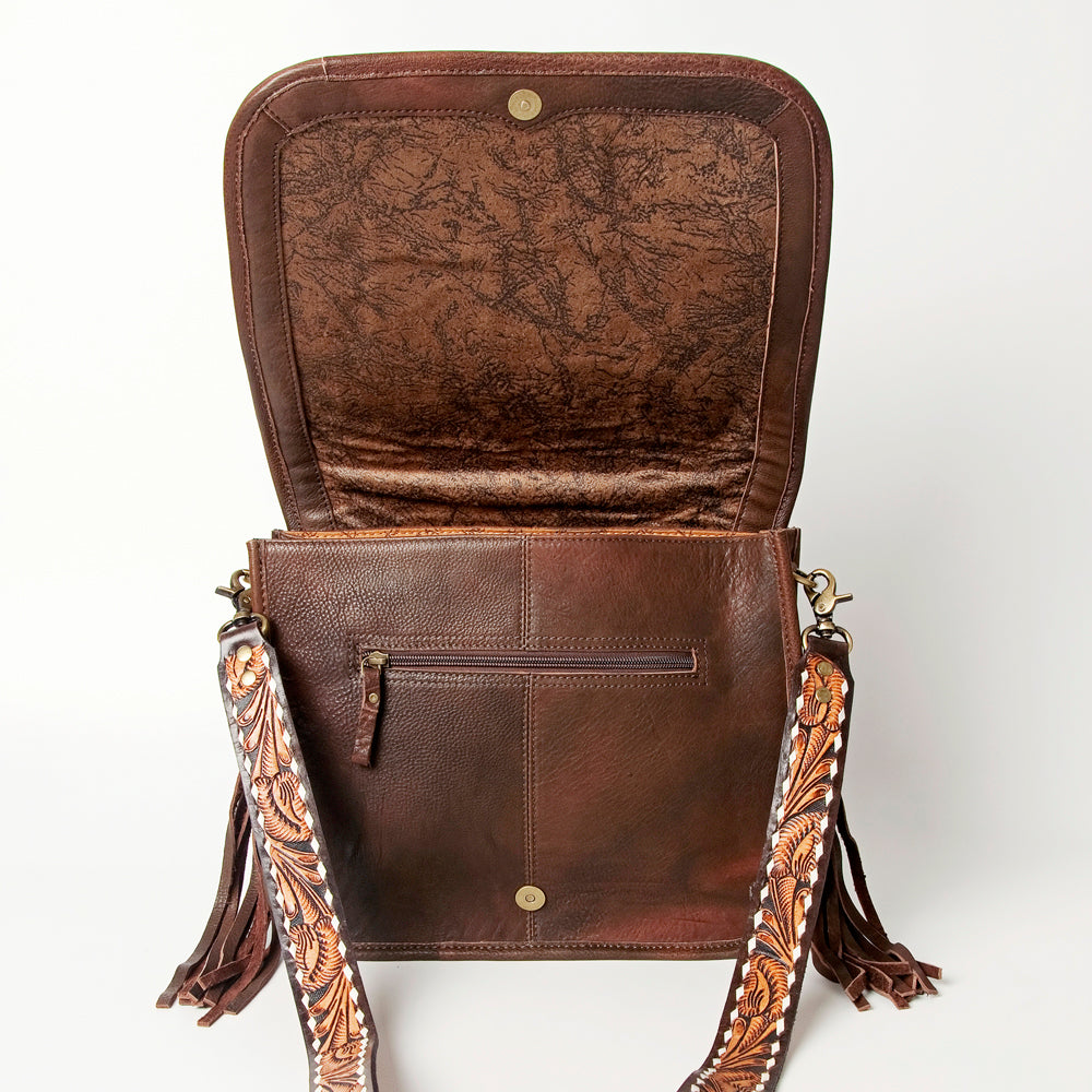 American Darling Hand Tooled Saddle Blanket Cross body Bag Eco-Friendly Genuine Leather Fringed Western Purse YKK Zipper