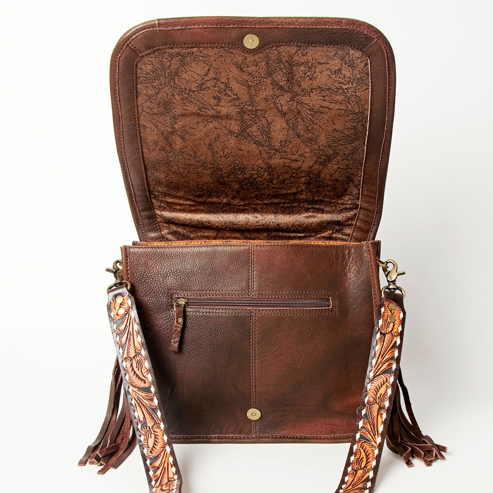American Darling Hand Tooled Saddle Blanket Cross body Bag Eco-Friendly Genuine Leather Fringed Western Purse YKK Zipper