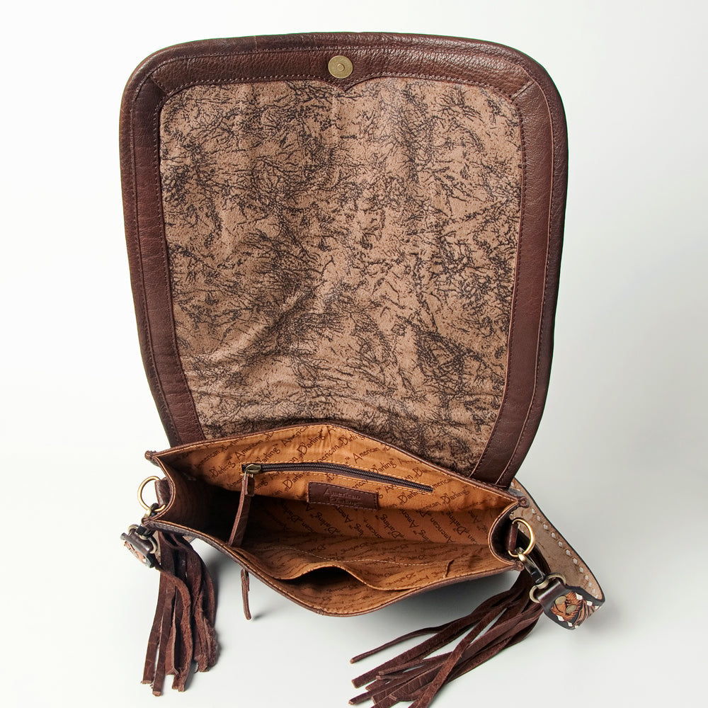 American Darling Hand Tooled Saddle Blanket Cross body Bag Eco-Friendly Genuine Leather Fringed Western Purse YKK Zipper