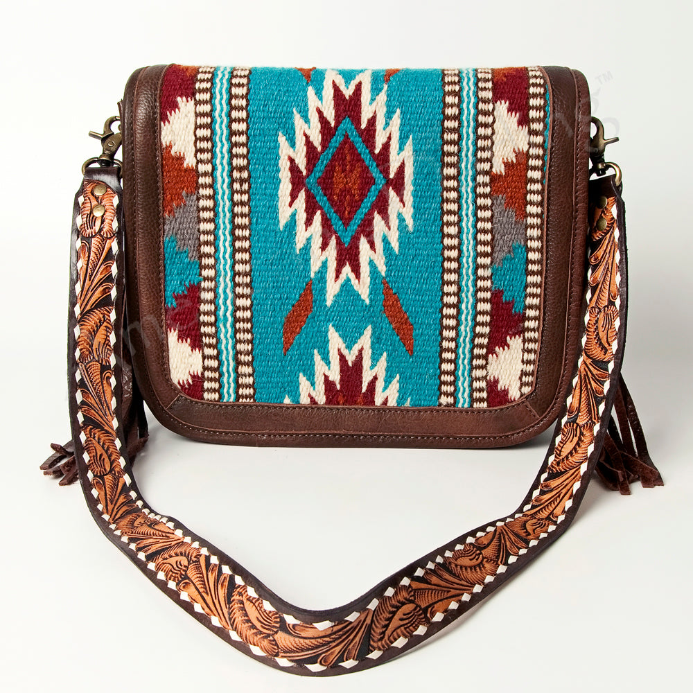 American Darling Hand Tooled Saddle Blanket Cross body Bag Eco-Friendly Genuine Leather Fringed Western Purse YKK Zipper