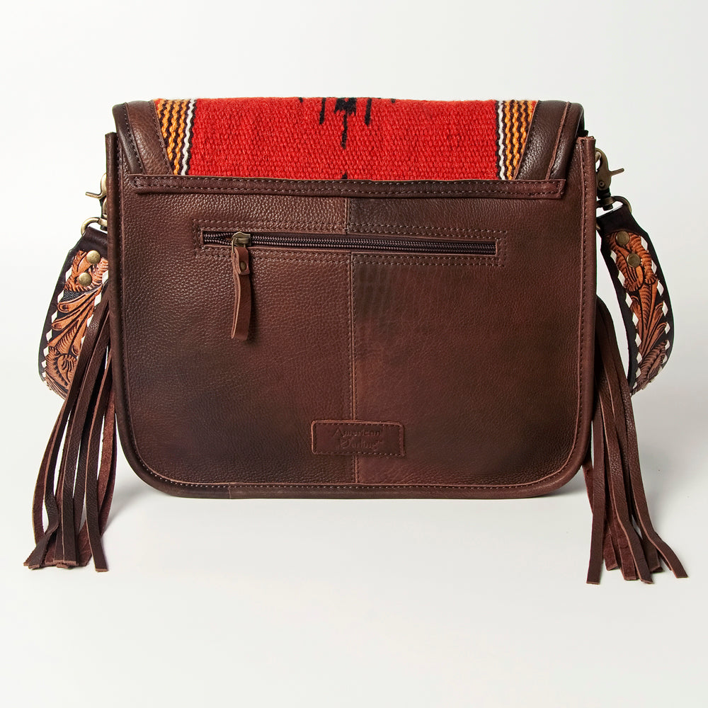American Darling Hand Tooled Saddle Blanket Cross body Bag Eco-Friendly Genuine Leather Fringed Western Purse YKK Zipper