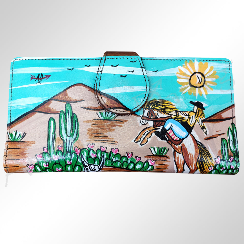 American Darling Wristlet Bag, Hand-Painted Genuine Leather, Western Vegetable Tanned Full Grain Leather Wallet Bag