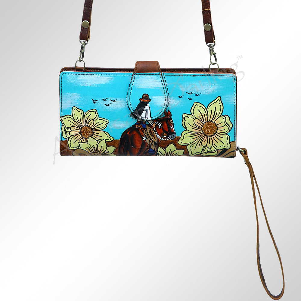 American Darling Wristlet Bag, Hand-Painted Genuine Leather, Western Vegetable Tanned Full Grain Leather Wallet Bag