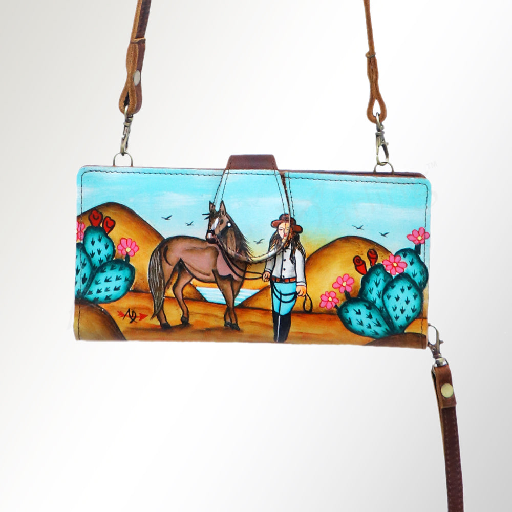 American Darling Wristlet Bag, Hand-Painted Genuine Leather, Western Vegetable Tanned Full Grain Leather Wallet Bag