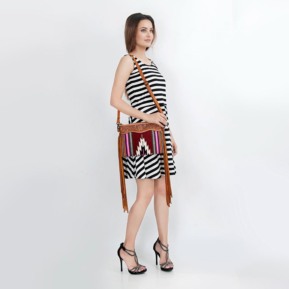 American Darling Crossbody Hand Tooled Saddle Blanket Genuine Leather