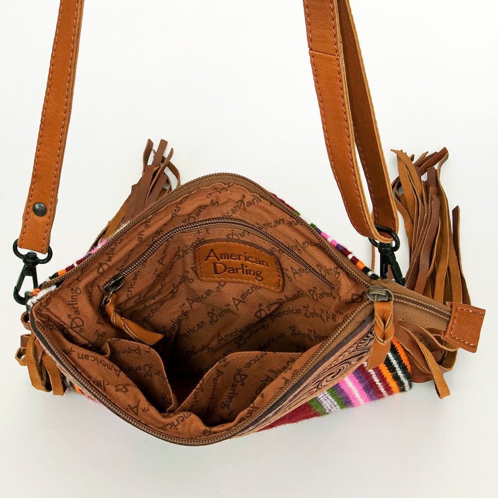 American Darling Crossbody Hand Tooled Saddle Blanket Genuine Leather