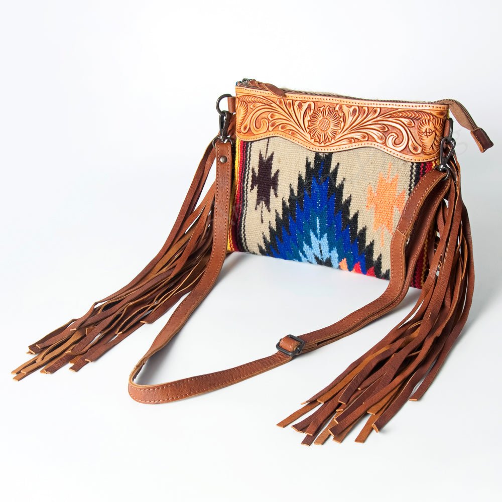 American Darling Crossbody Hand Tooled Saddle Blanket Genuine Leather