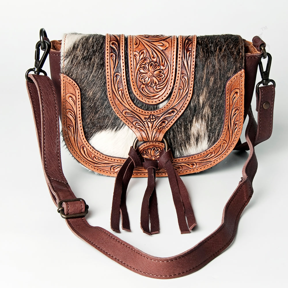 American Darling Hand-Tooled Hair-On Genuine Leather Crossbody Bag