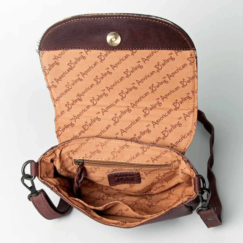 American Darling Hand-Tooled Hair-On Genuine Leather Crossbody Bag