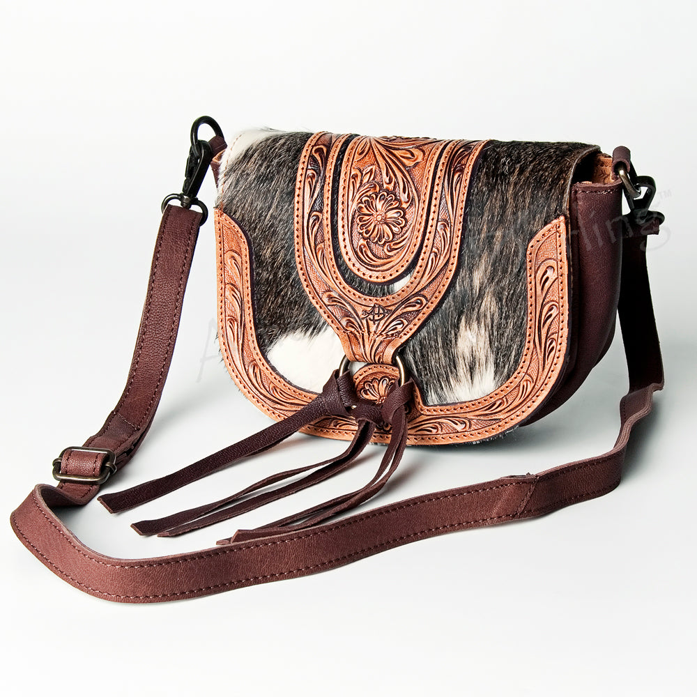 American Darling Hand-Tooled Hair-On Genuine Leather Crossbody Bag