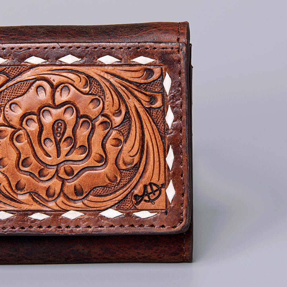 Genuine Leather Handcrafted Tooled Wallet And Western Style Wristlet Bag For Women