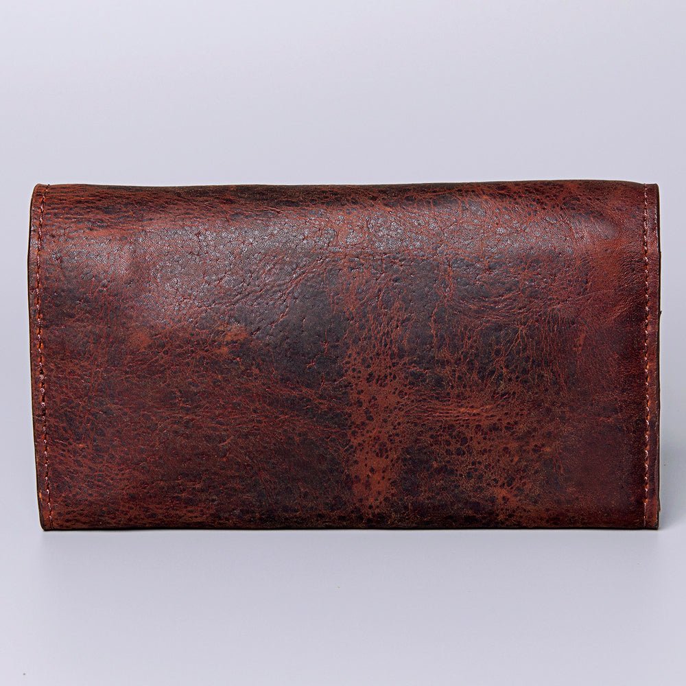 Genuine Leather Handcrafted Tooled Wallet And Western Style Wristlet Bag For Women