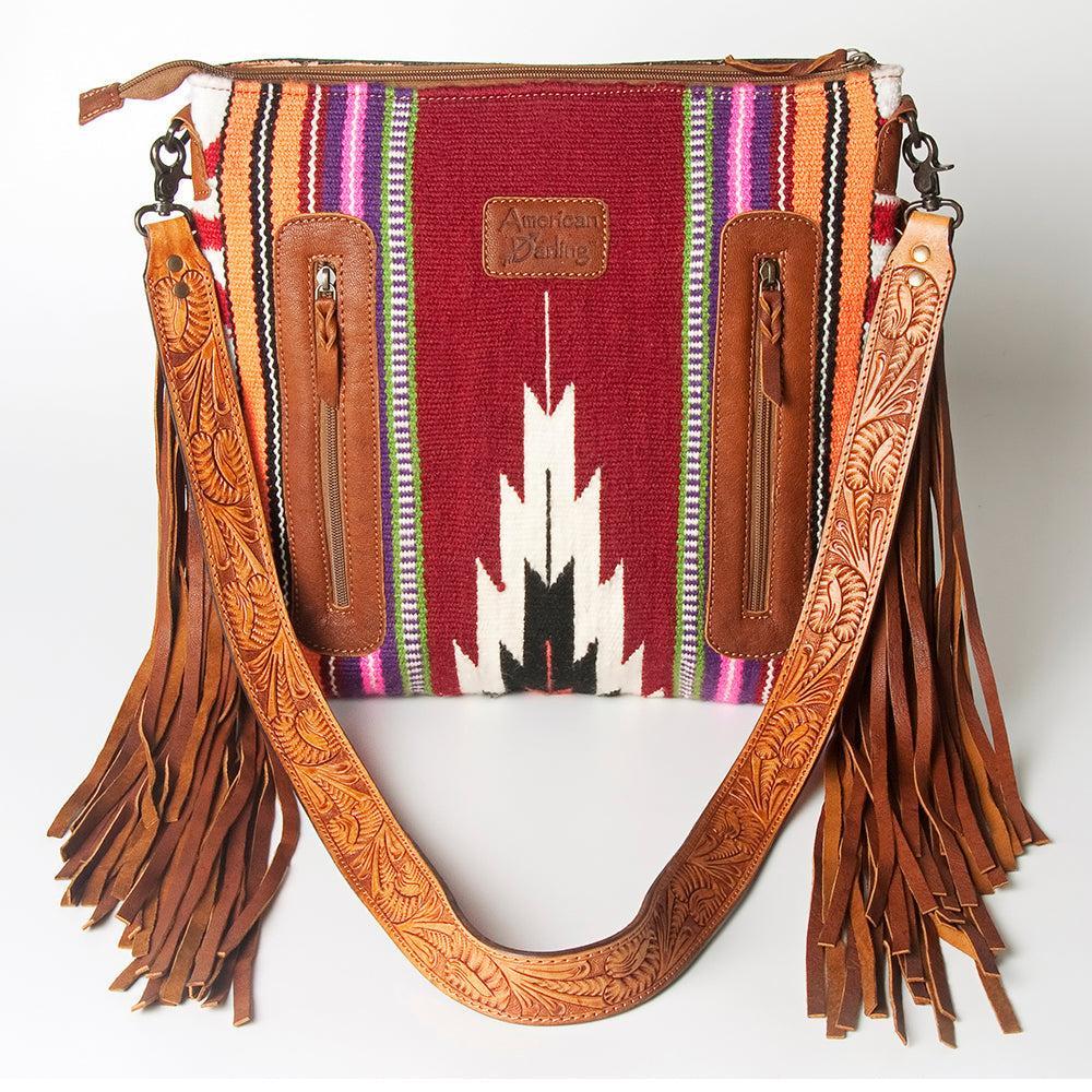 American Darling Hand-Tooled Saddle Blanket Leather Crossbody Bag