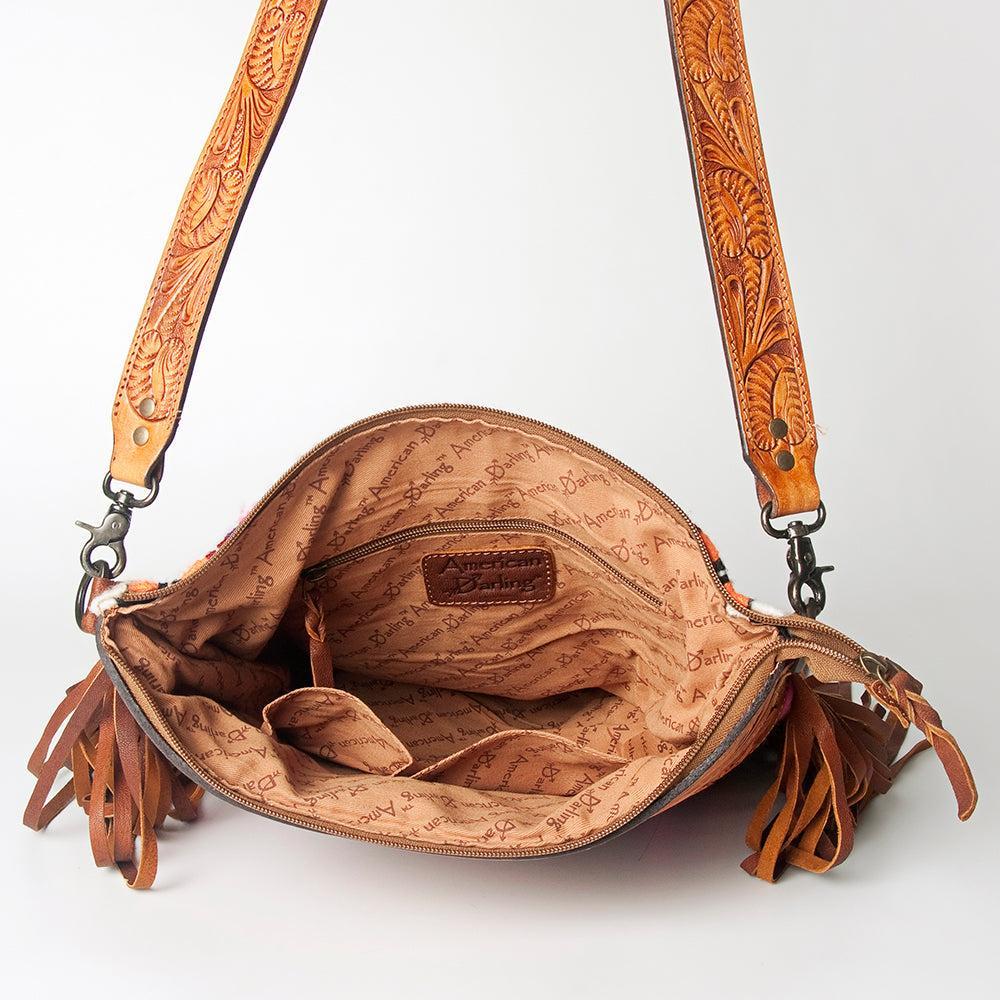 American Darling Hand-Tooled Saddle Blanket Leather Crossbody Bag