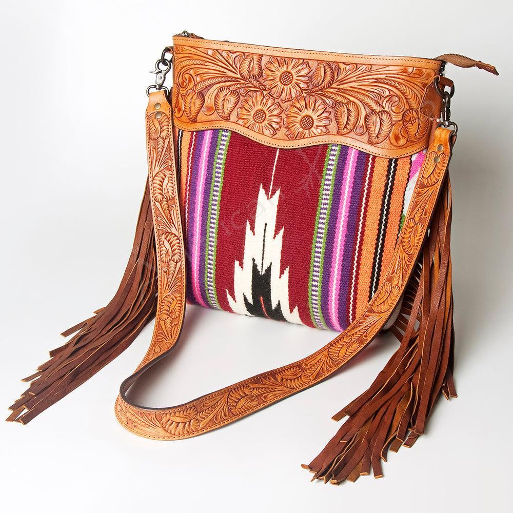 American Darling Hand-Tooled Saddle Blanket Leather Crossbody Bag