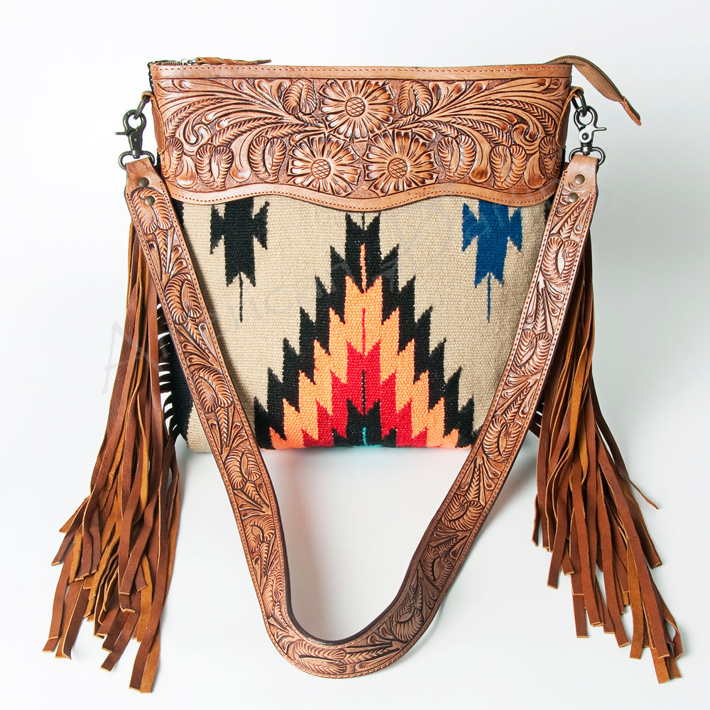 American Darling Hand-Tooled Saddle Blanket Leather Crossbody Bag