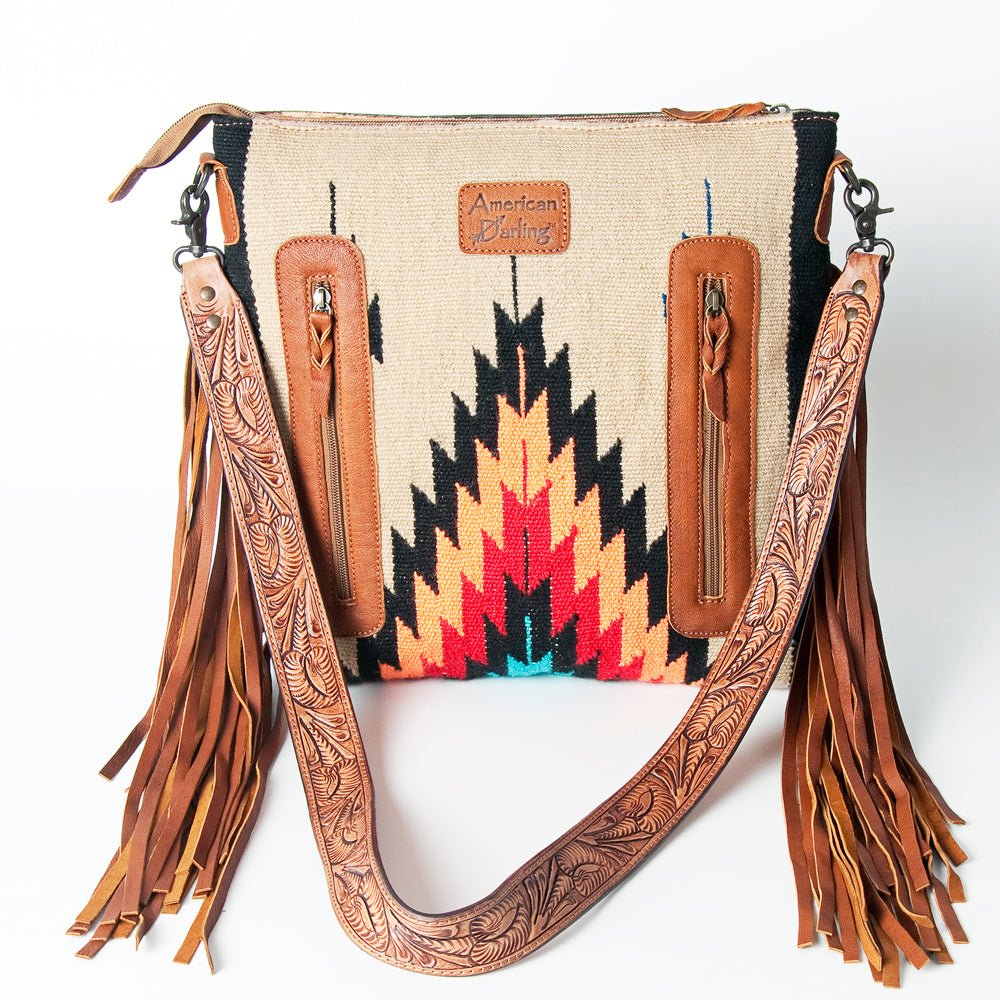 American Darling Hand-Tooled Saddle Blanket Leather Crossbody Bag