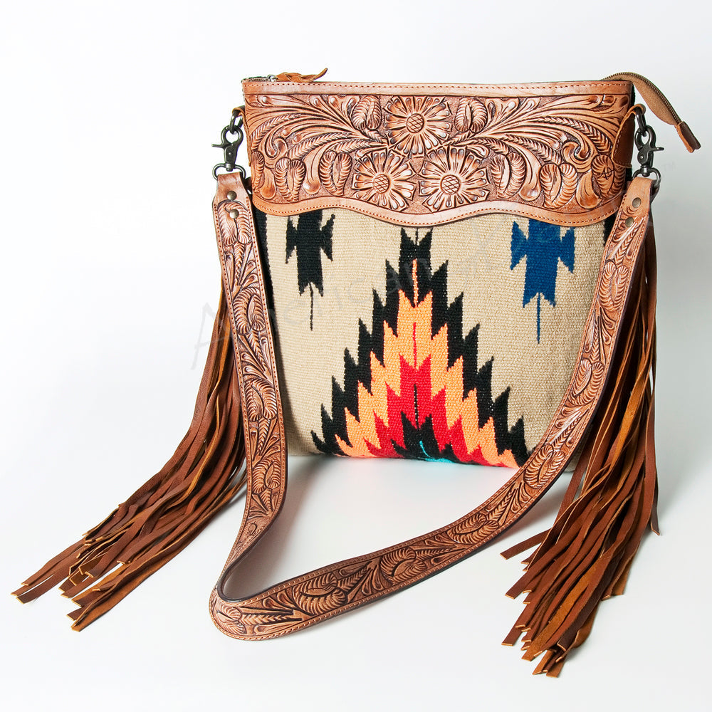 American Darling Hand-Tooled Saddle Blanket Leather Crossbody Bag