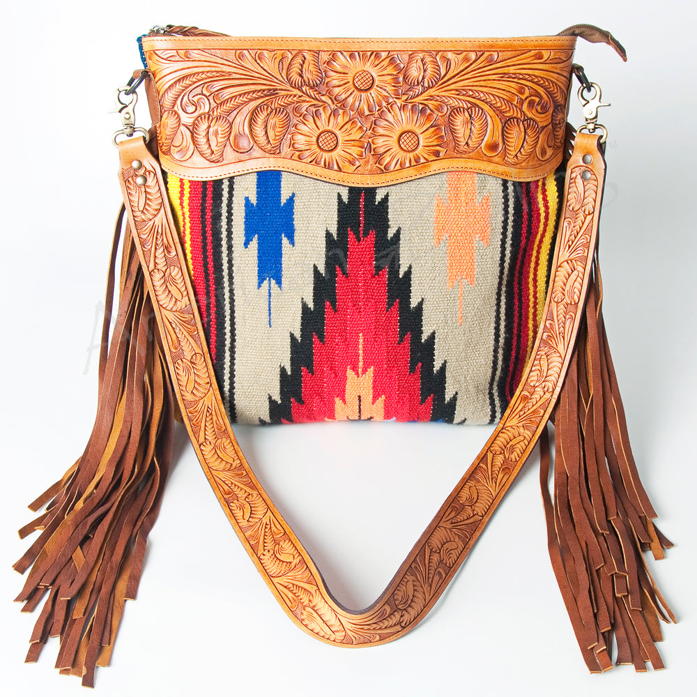 American Darling Hand-Tooled Saddle Blanket Leather Crossbody Bag