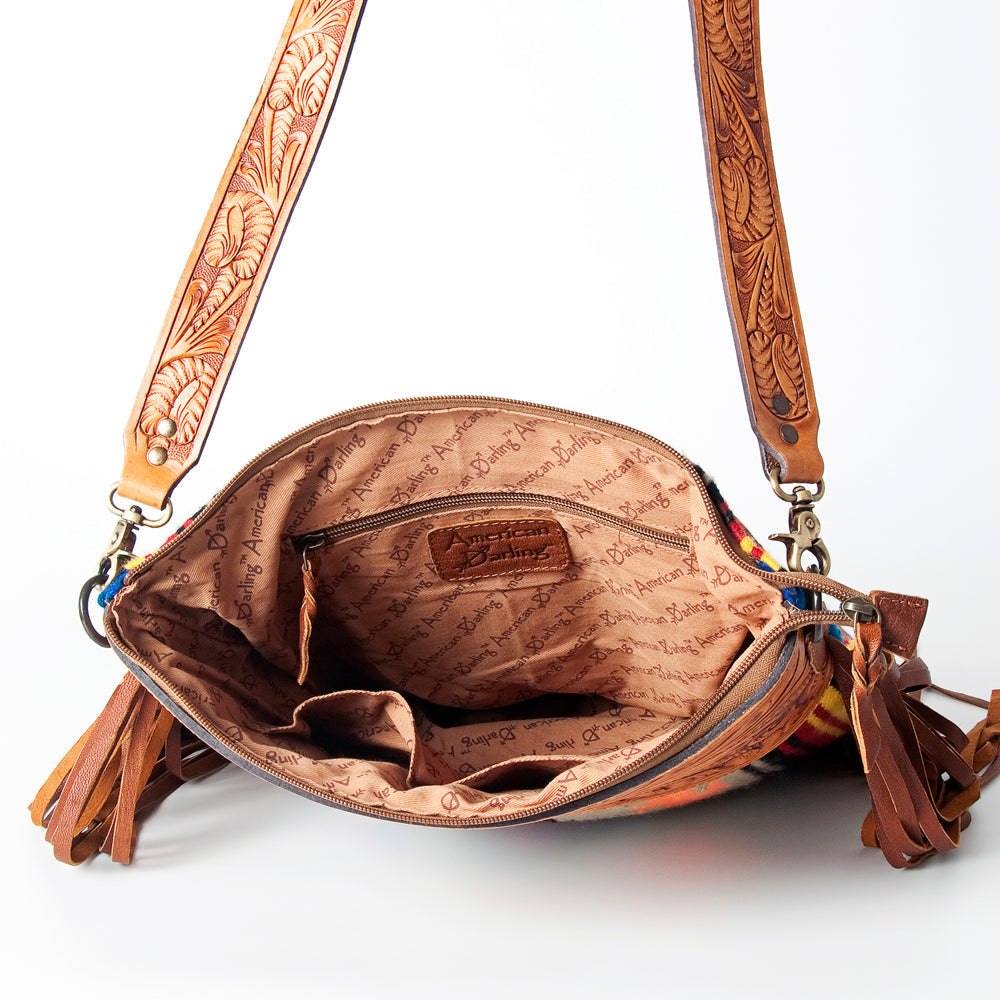 American Darling Hand-Tooled Saddle Blanket Leather Crossbody Bag