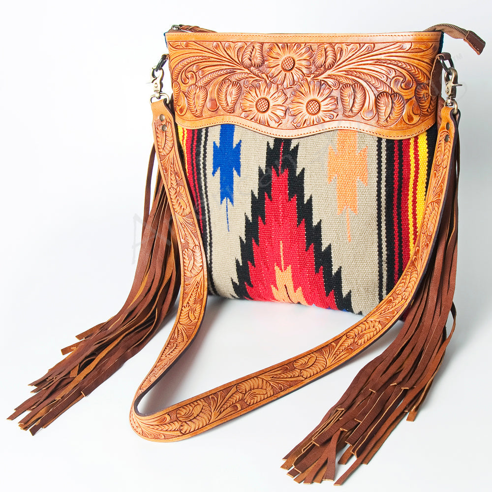 American Darling Hand-Tooled Saddle Blanket Leather Crossbody Bag
