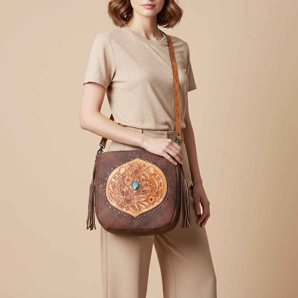 American Darling Crossbody Hand Tooled Genuine Leather Women Bag Western Handbag Purse
