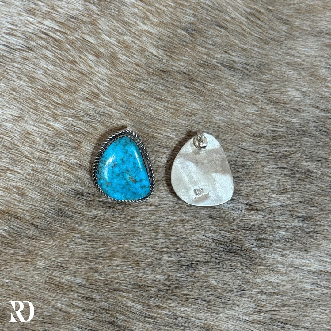 Kingman Turquoise Stud Earrings By Donovan Nez — view 3