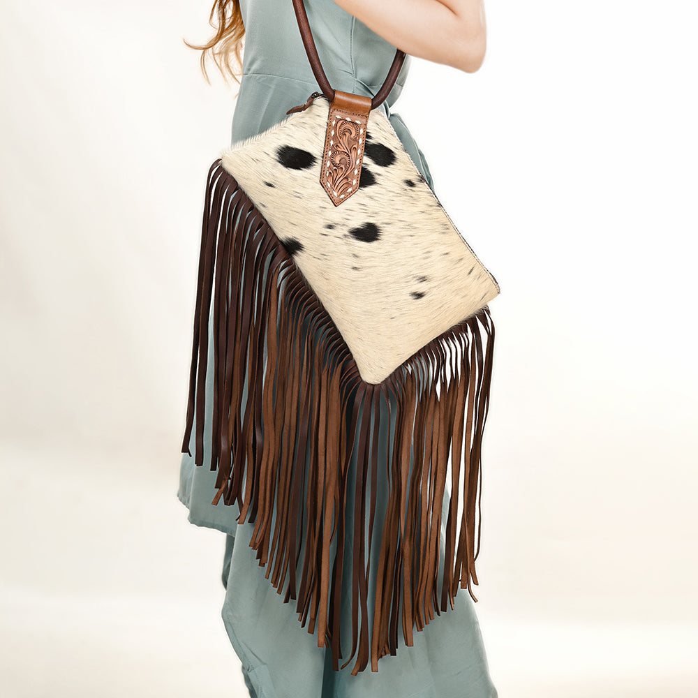 American Darling Hand-Tooled Hair-On Genuine Leather Wristlet