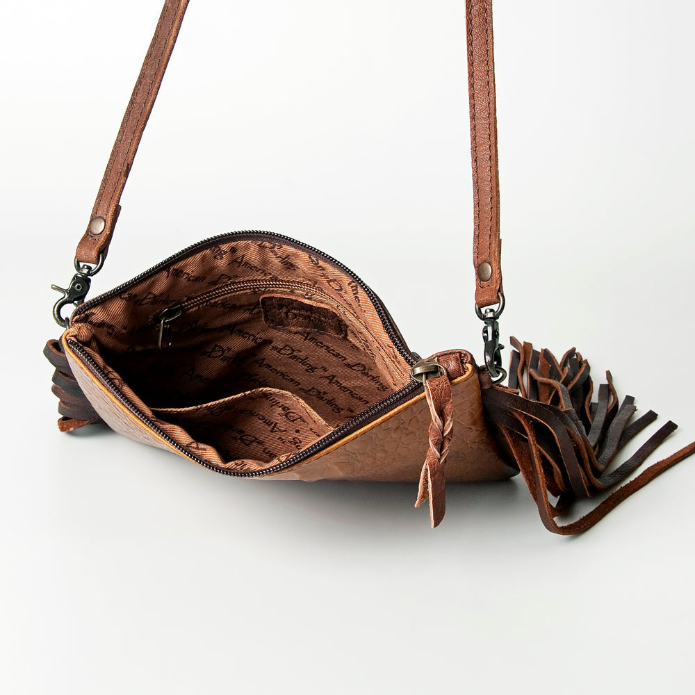 American Darling Small Cross body Bag, Crocodile Embossed Full Grain Leather Western Purse with Fringes and YKK Zipper