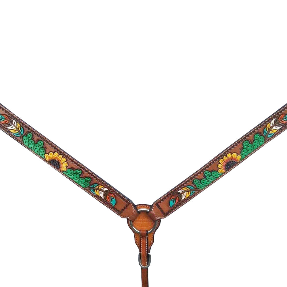 HILASON Western Horse Sunflower Cactus Headstall Breast Collar Wither American Leather Tack Set