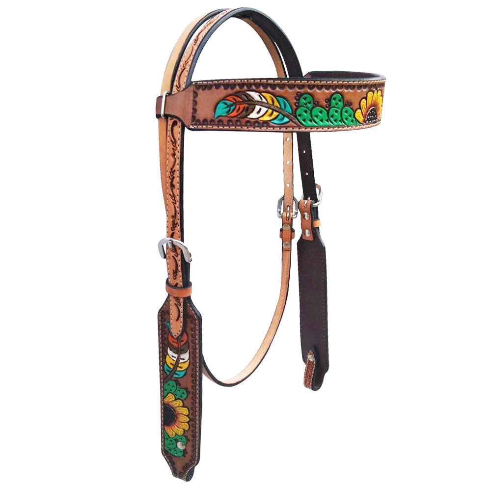 HILASON Western Horse Sunflower Cactus Headstall Breast Collar Wither American Leather Tack Set