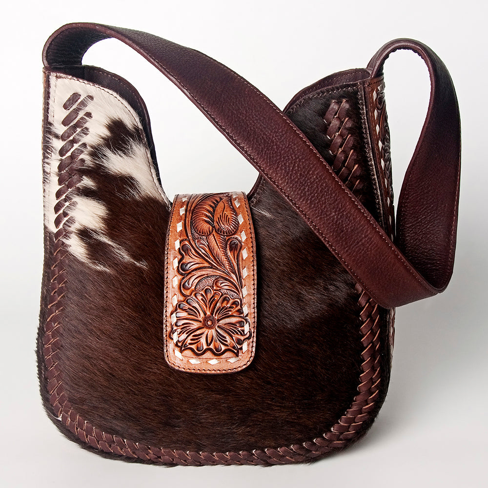 American Darling Hand-Tooled Hair-On Genuine Leather Hobo Bag