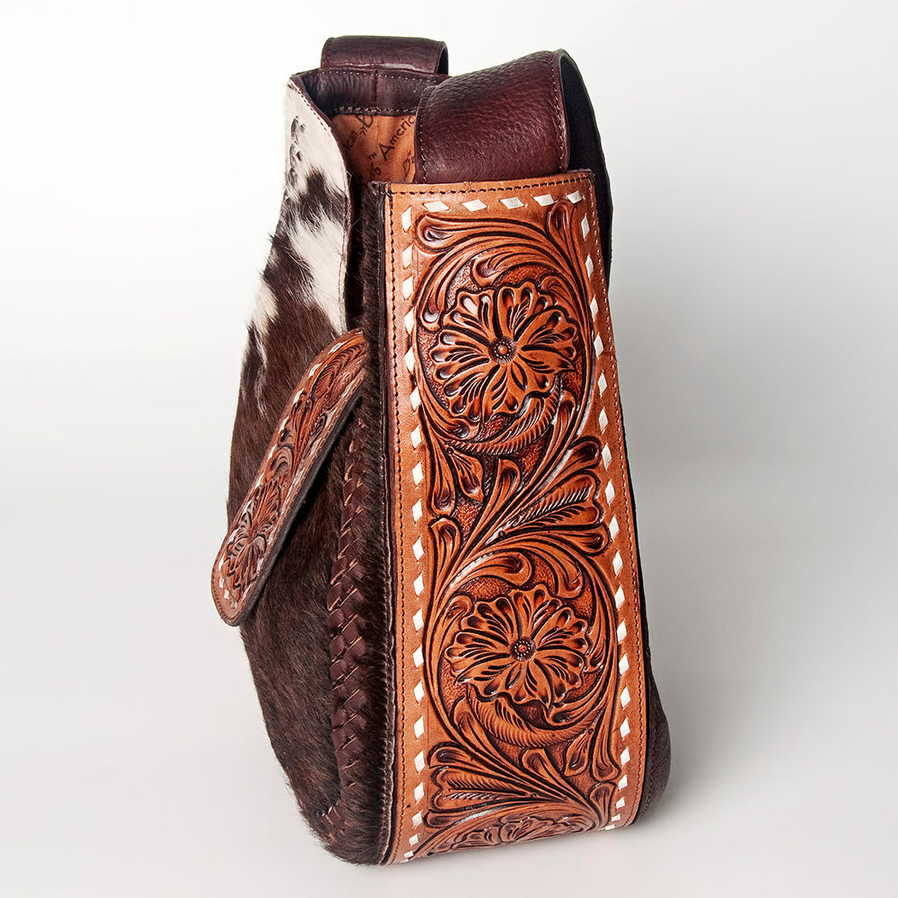 American Darling Hand-Tooled Hair-On Genuine Leather Hobo Bag