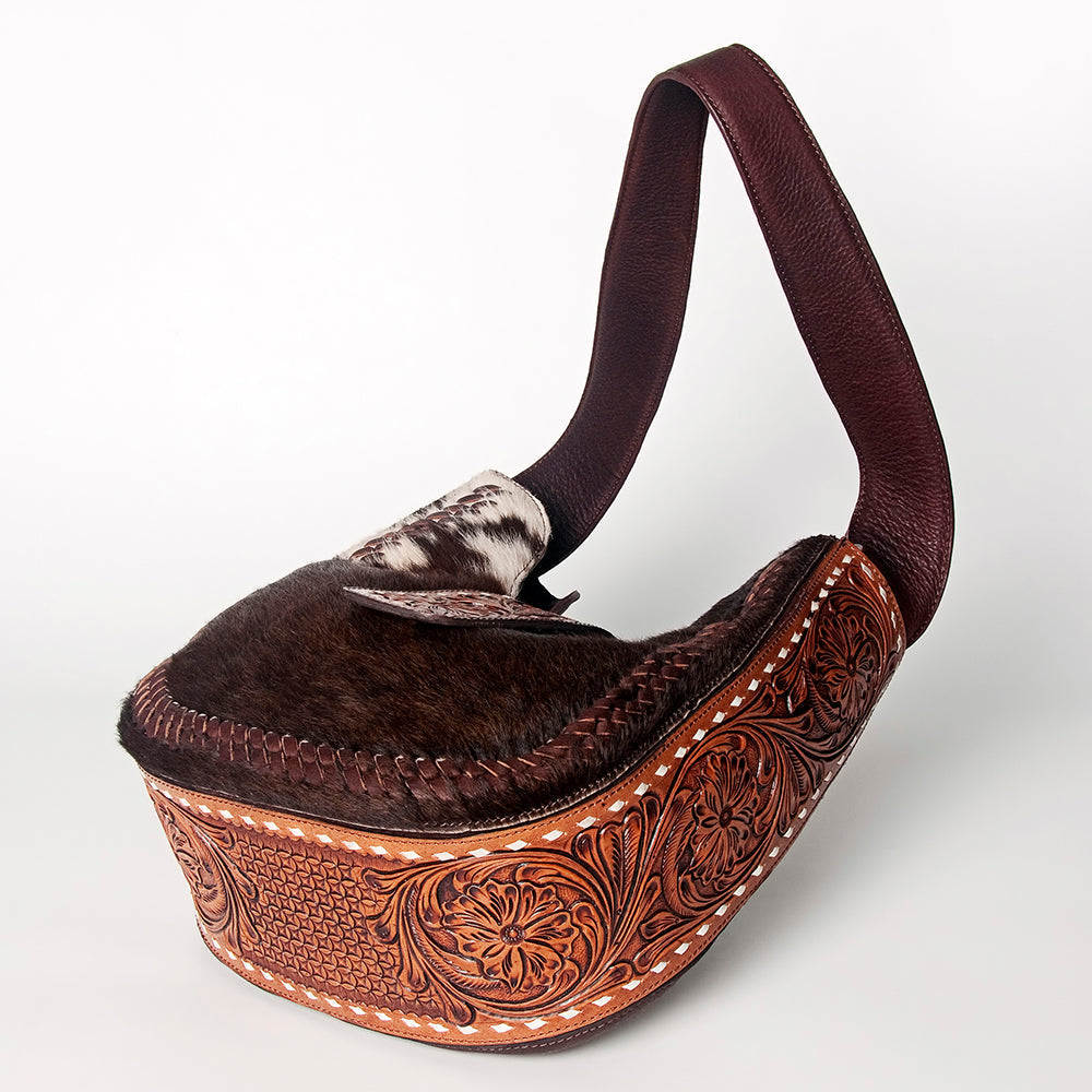 American Darling Hand-Tooled Hair-On Genuine Leather Hobo Bag