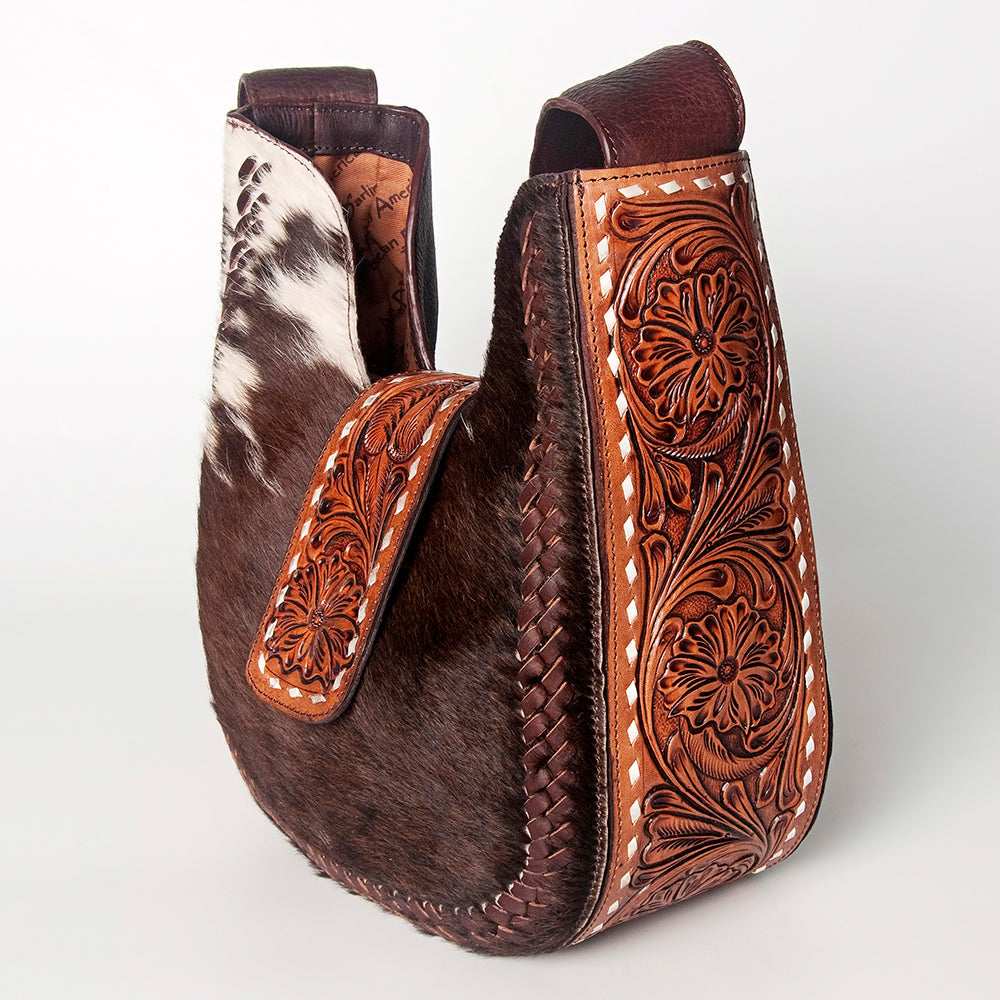 American Darling Hand-Tooled Hair-On Genuine Leather Hobo Bag
