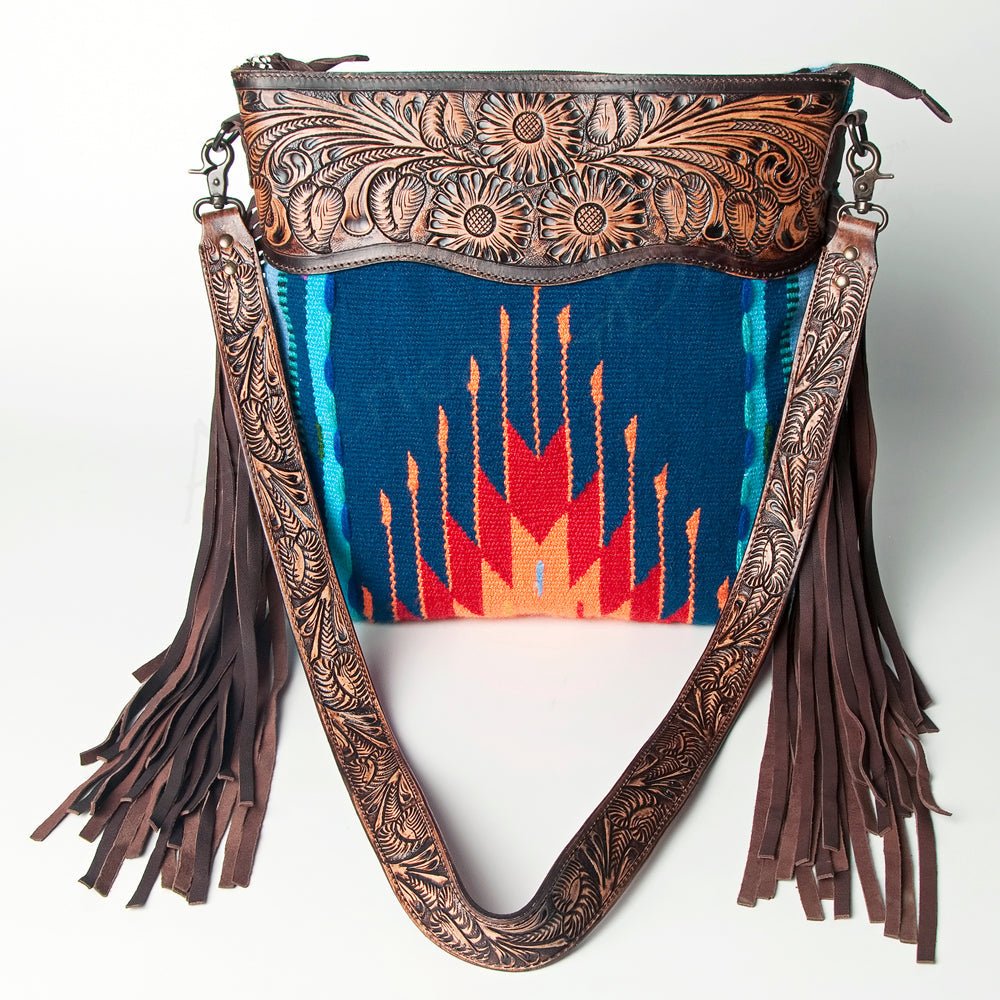 American Darling Signature Crossbody Hand Tooled Upcycled Wool Genuine Leather