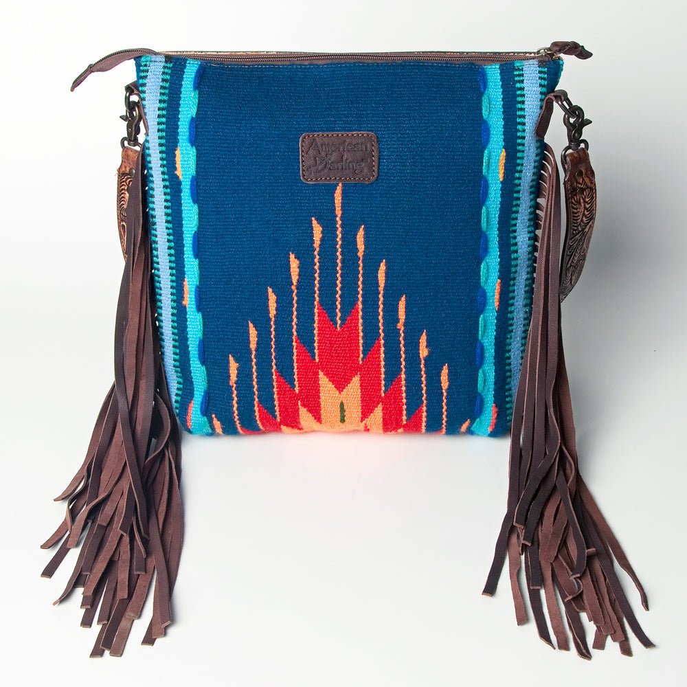 American Darling Signature Crossbody Hand Tooled Upcycled Wool Genuine Leather