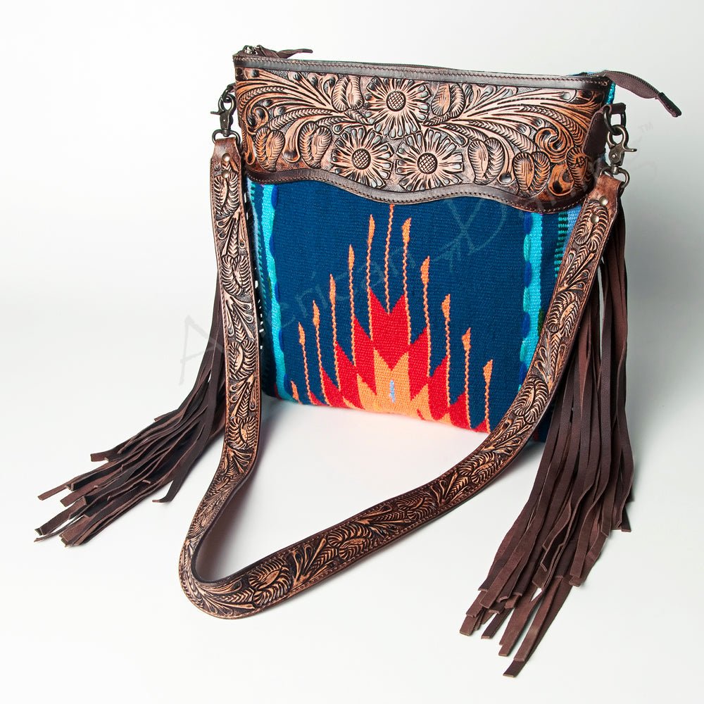 American Darling Signature Crossbody Hand Tooled Upcycled Wool Genuine Leather