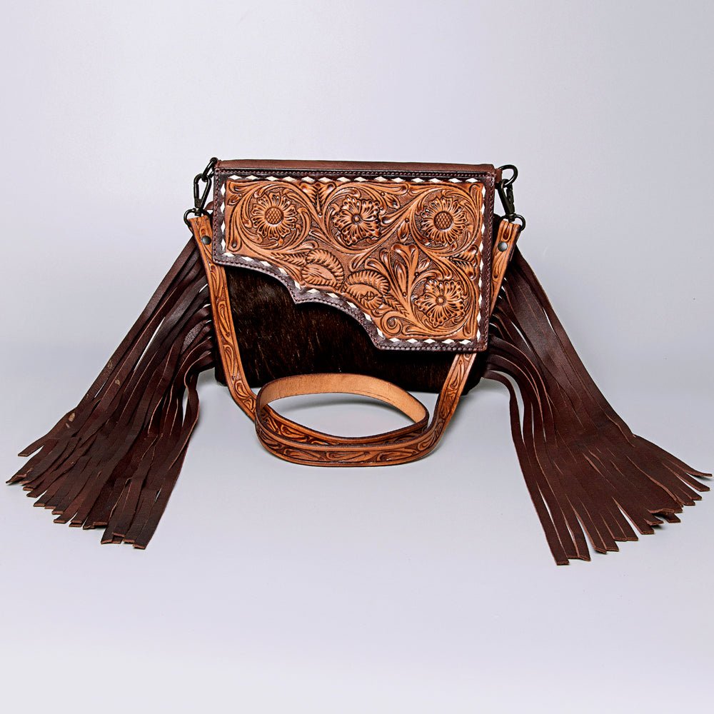 American Darling Hand-Tooled Hair-On Genuine Leather Crossbody Bag