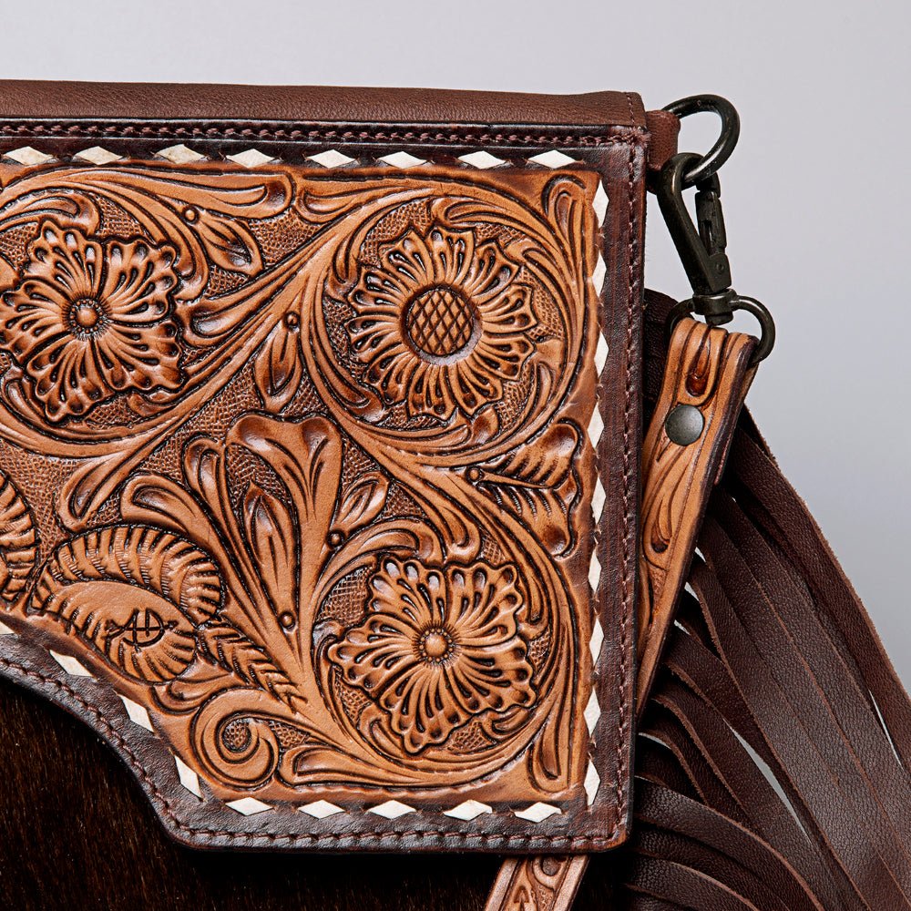 American Darling Hand-Tooled Hair-On Genuine Leather Crossbody Bag