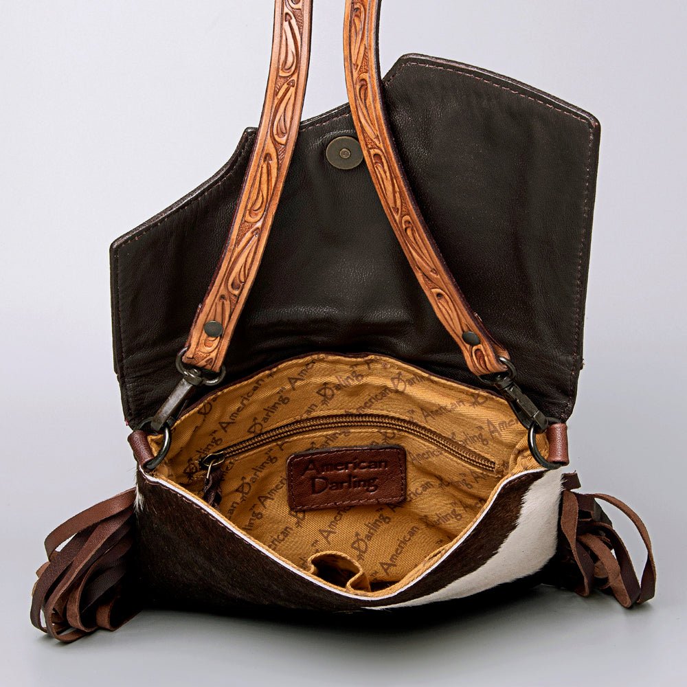 American Darling Hand-Tooled Hair-On Genuine Leather Crossbody Bag