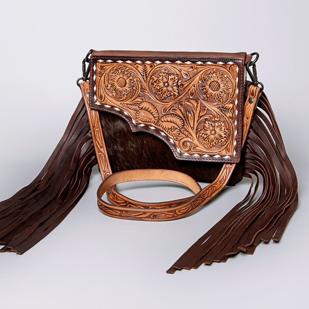 American Darling Hand-Tooled Hair-On Genuine Leather Crossbody Bag