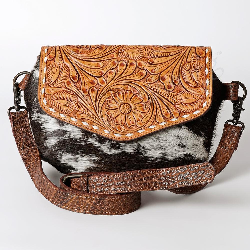 American Darling Hand-Tooled Hair-On Genuine Leather Crossbody Bag