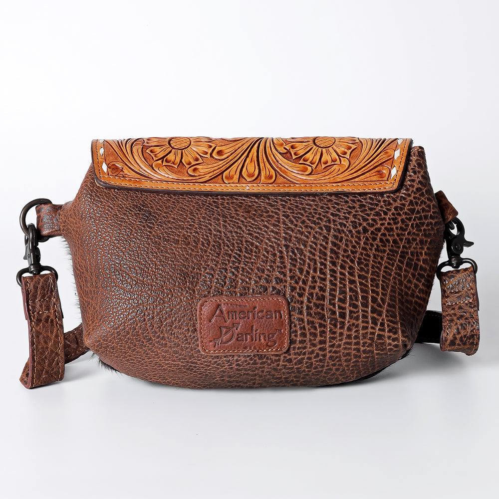 American Darling Hand-Tooled Hair-On Genuine Leather Crossbody Bag