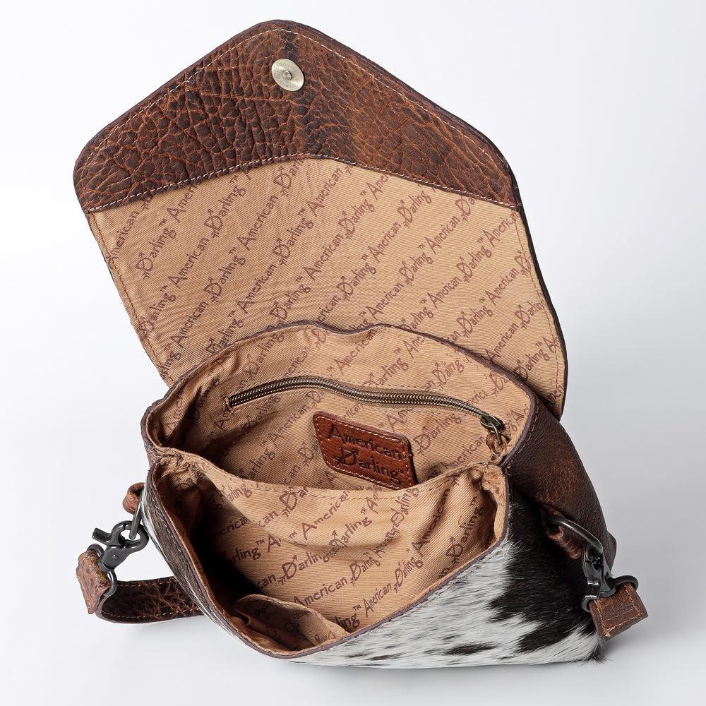 American Darling Hand-Tooled Hair-On Genuine Leather Crossbody Bag