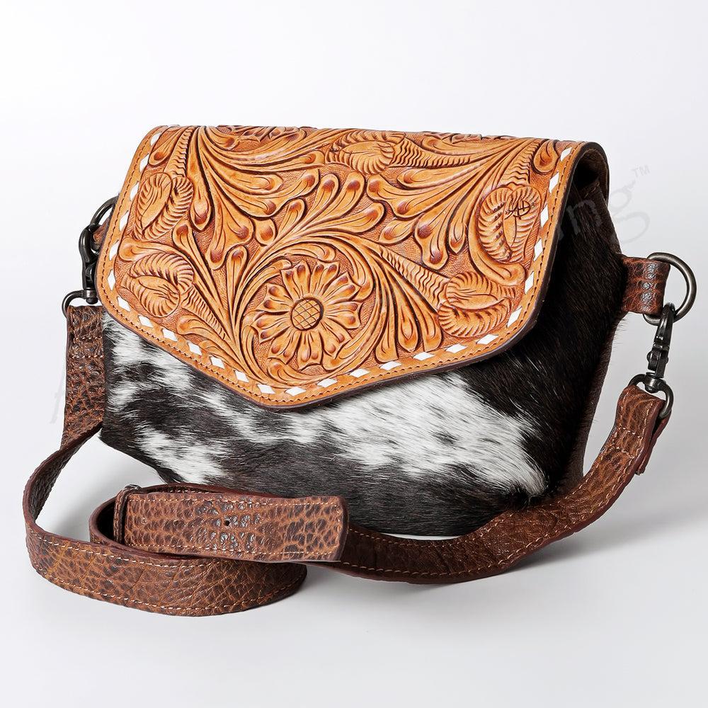 American Darling Hand-Tooled Hair-On Genuine Leather Crossbody Bag